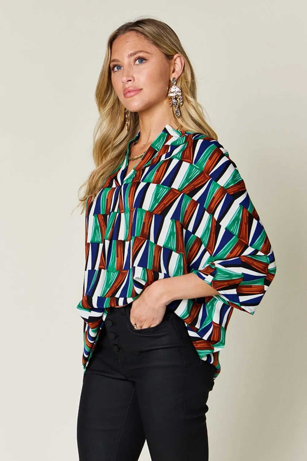 Full Size Geometric Notched Dolman Sleeve Top, image 15