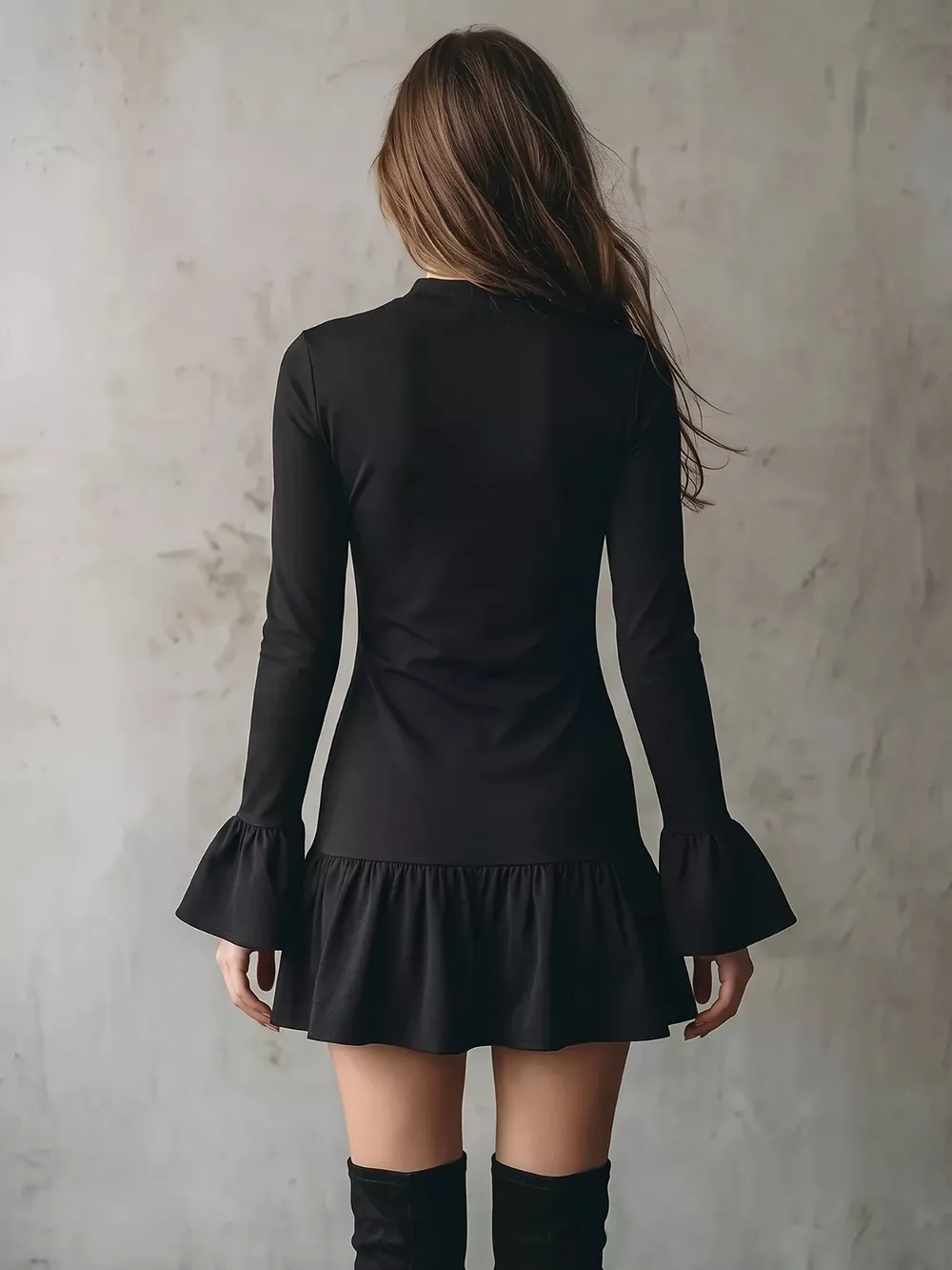 Long-Sleeve Ruffle Hem Mini Dress, image 3