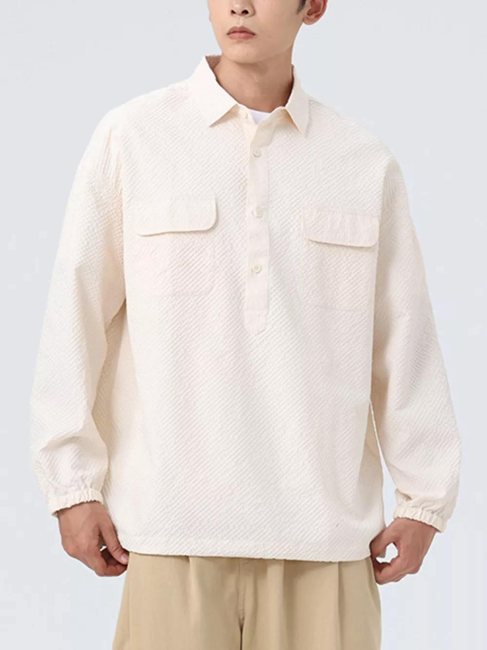 Men's Plus Size Button Detail Textured Relaxed Fit Polo, image 4