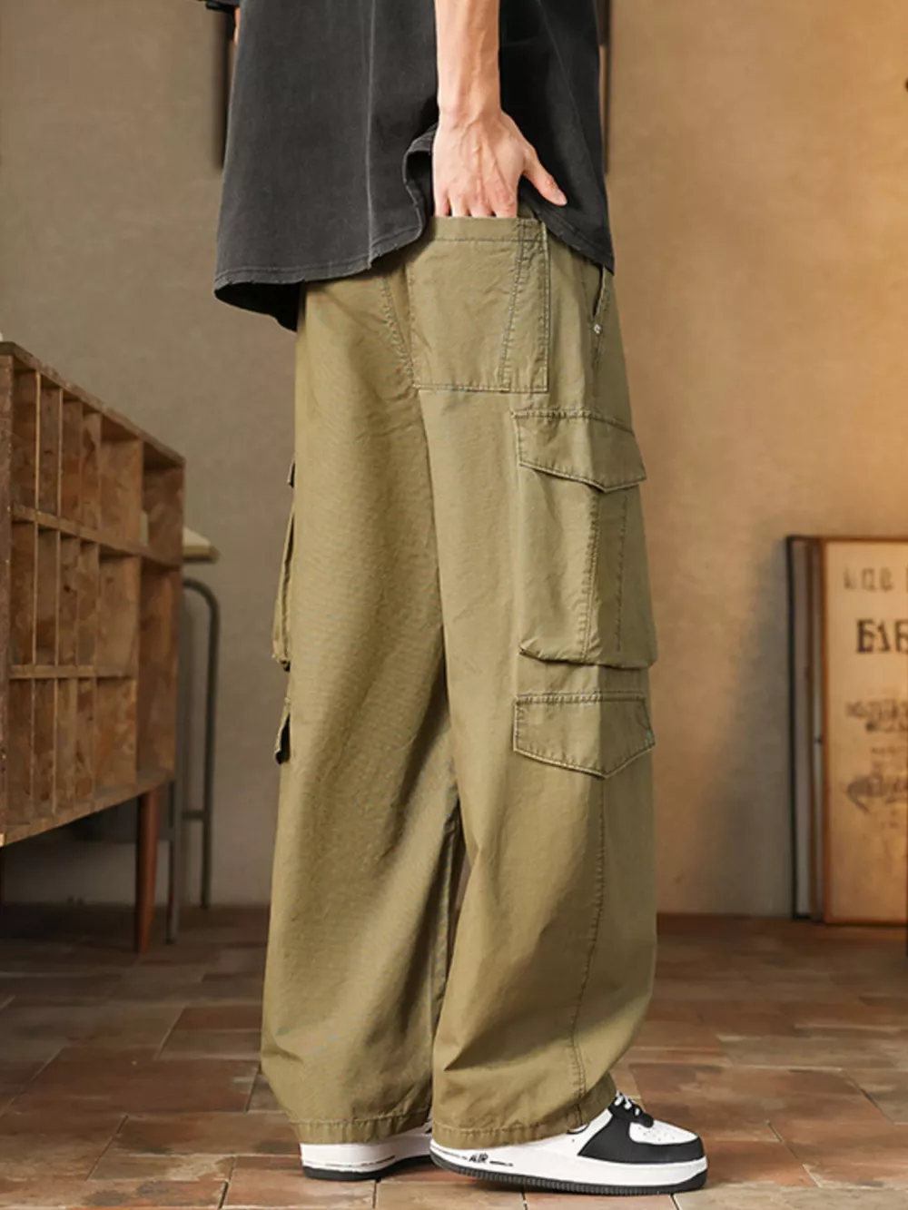 Men's Plus Size Loose Fit Cargo Pants with Drawstring, image 12