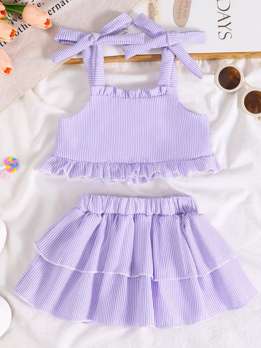 Children's Tie Strap Top & Layered Skirt Set, image 6