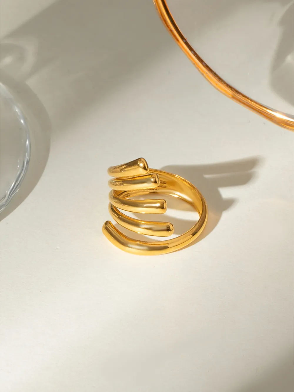 18K Gold-Plated Stainless Steel Irregular Lines Open Ring, image 2