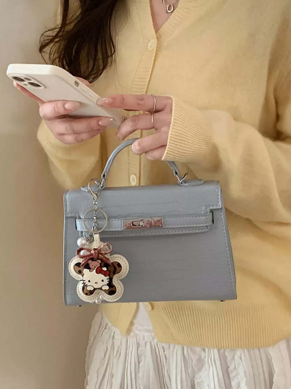 Croc-Embossed Top-Handle Crossbody Bag, image 4