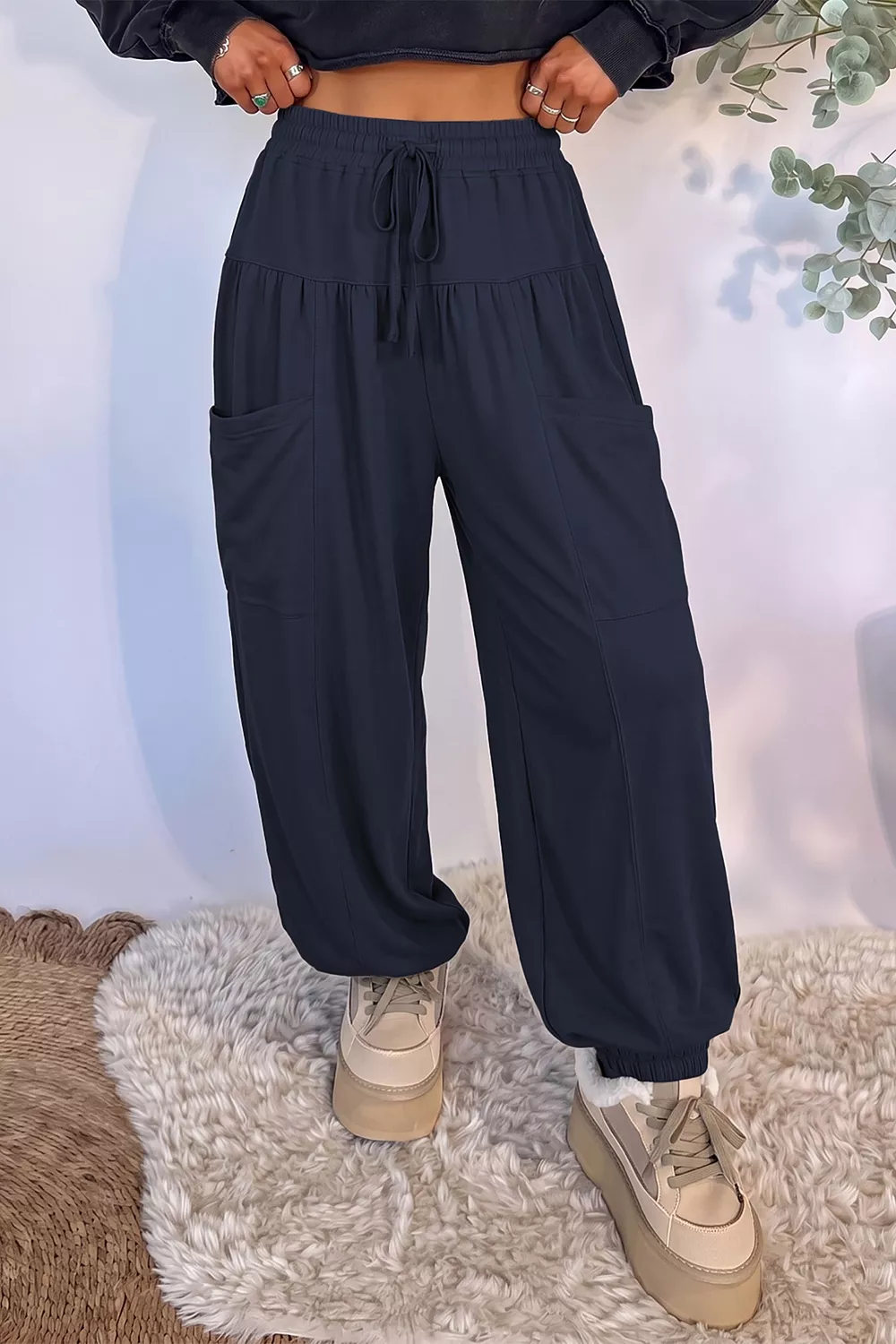 Drawstring Wide-Leg Joggers, image 3