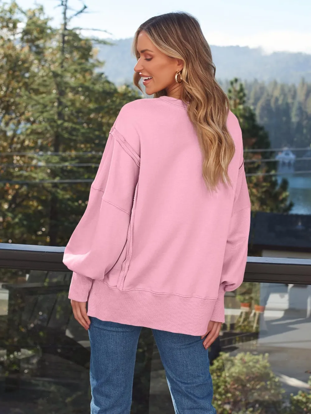 Slit Round Neck Long Sleeve Sweatshirt, image 15