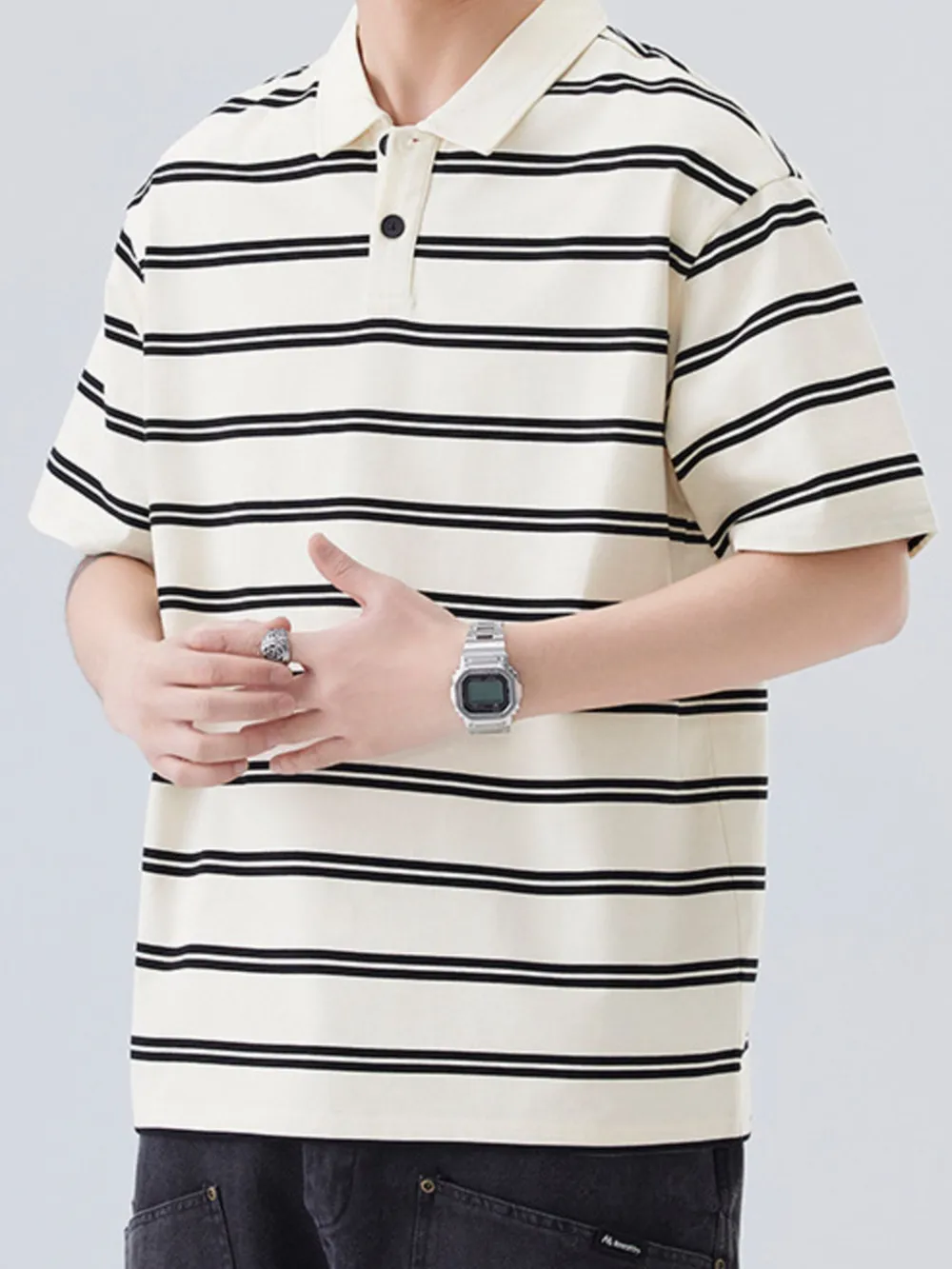 Men's Plus Size Striped Half Sleeve Polo, image 3