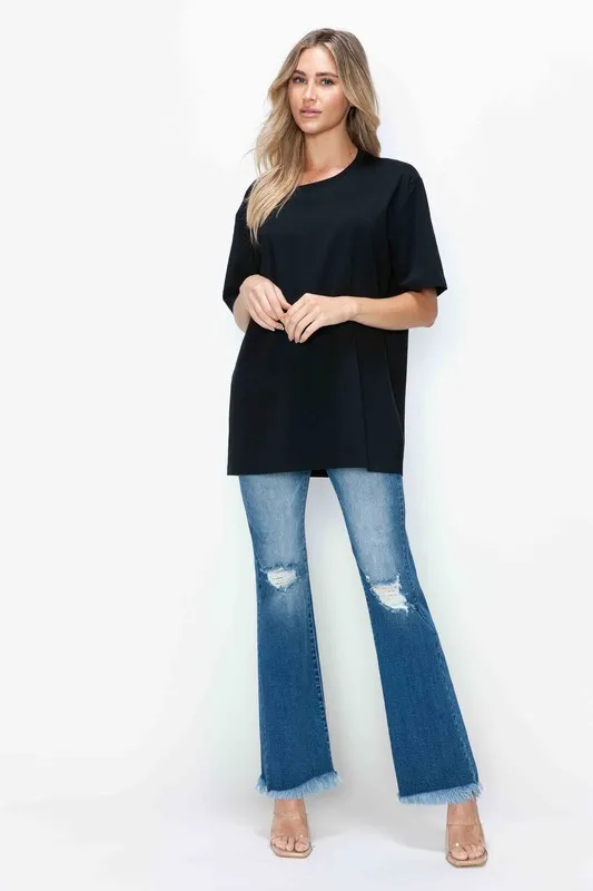 Full Size Raw Hem Distressed High Rise Bootcut Jeans, image 3