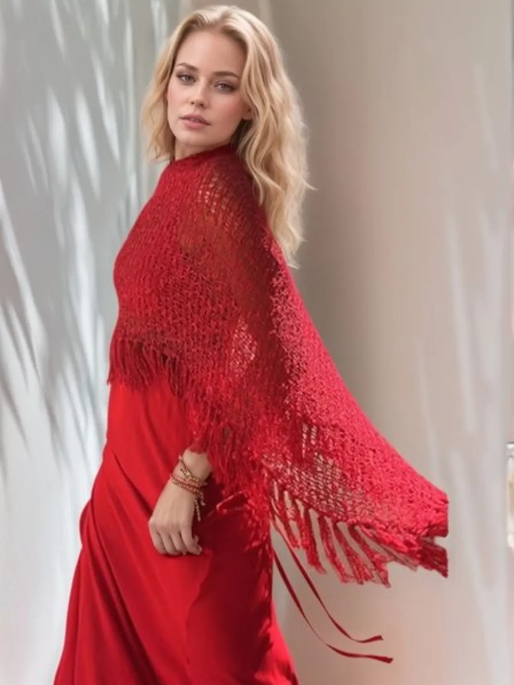 Tassel Boat Neck Knit Shawl, image 2
