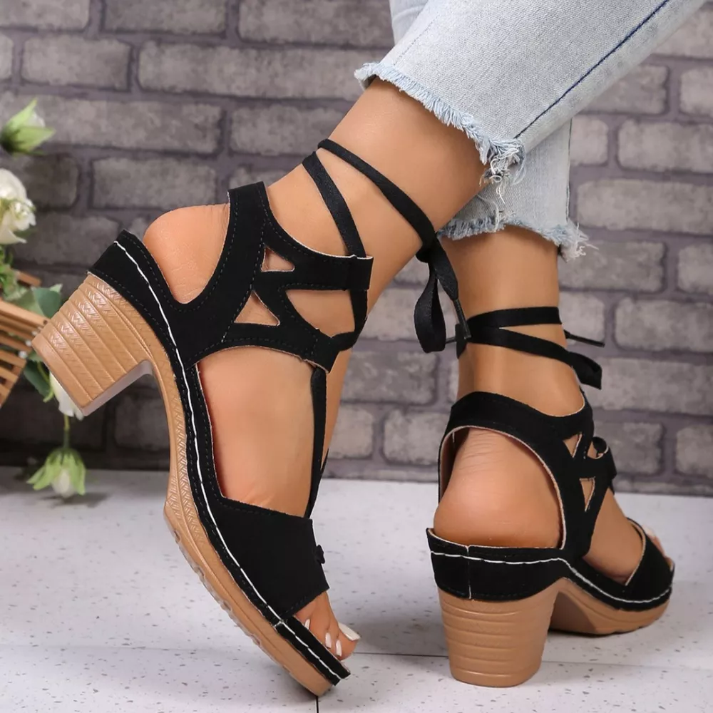 Lace-Up Block Heel Sandals, image 3
