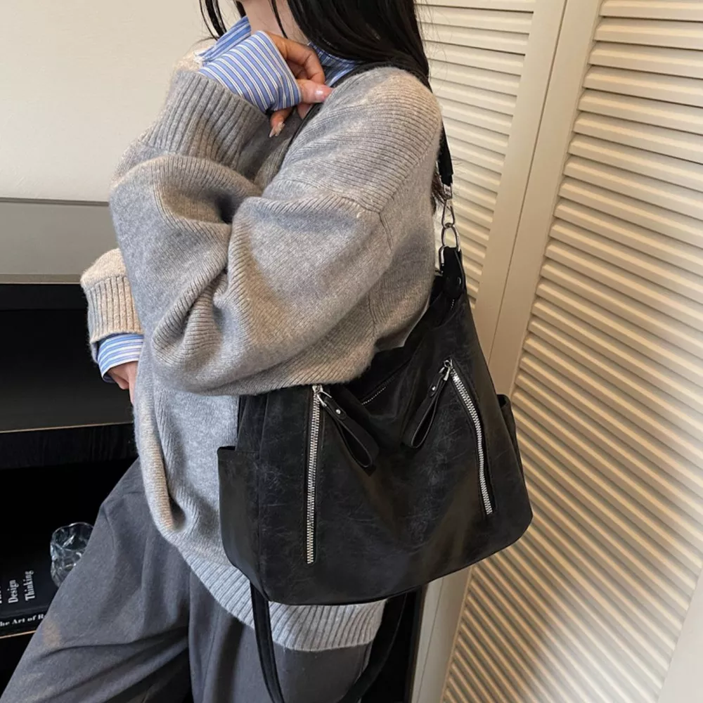 Multi-Zipper Casual Shoulder Bag, image 3