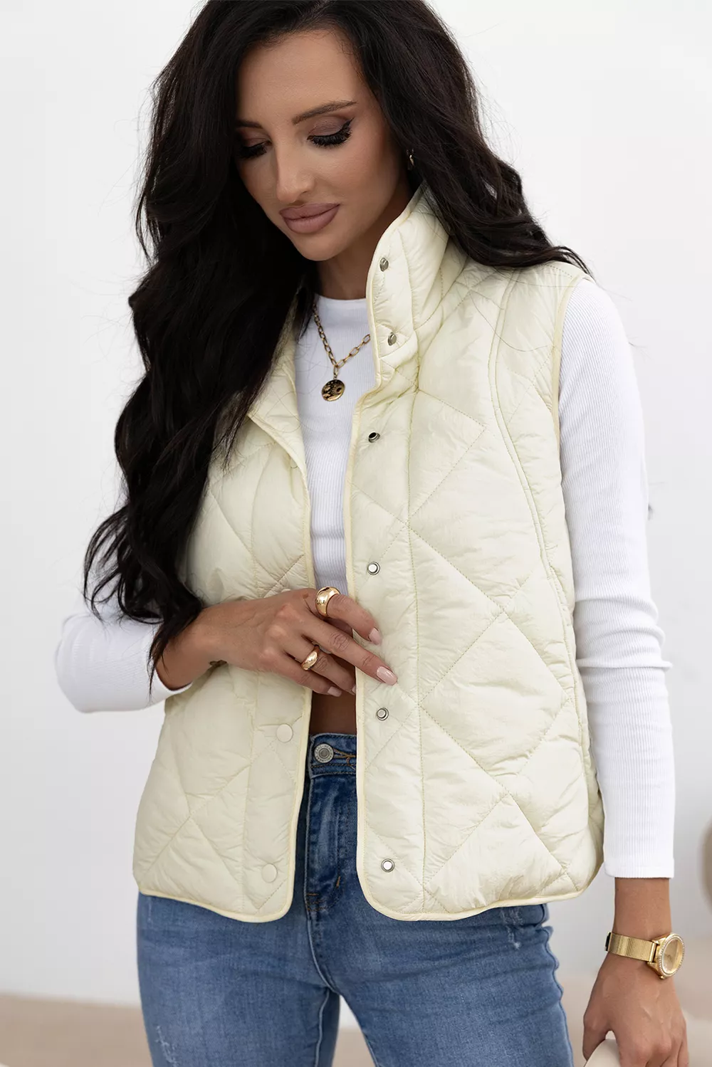 Snap Down Texture Vest Coat with Pockets, image 3
