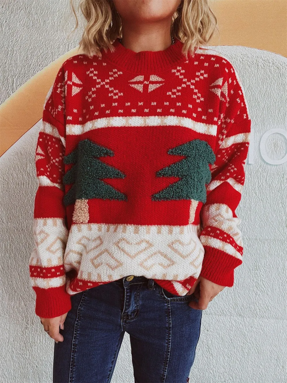Christmas Tree Mock Neck Long Sleeve Sweater, image 6