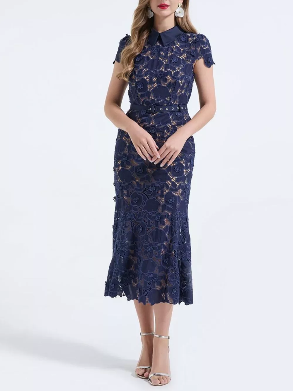 Floral Lace Short Sleeve Midi Dress, image 9