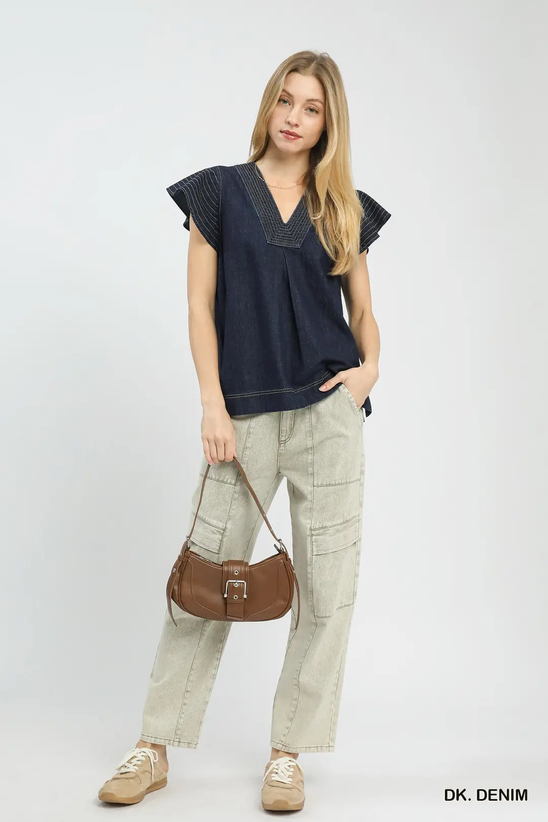 Cap Sleeve Denim Top, image 5