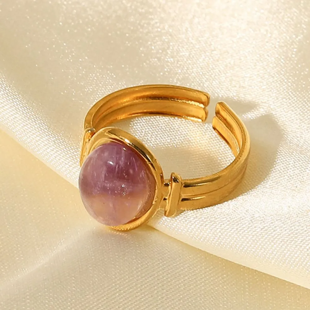 Vintage Natural Stone Gold Plated Adjustable Ring, image 3