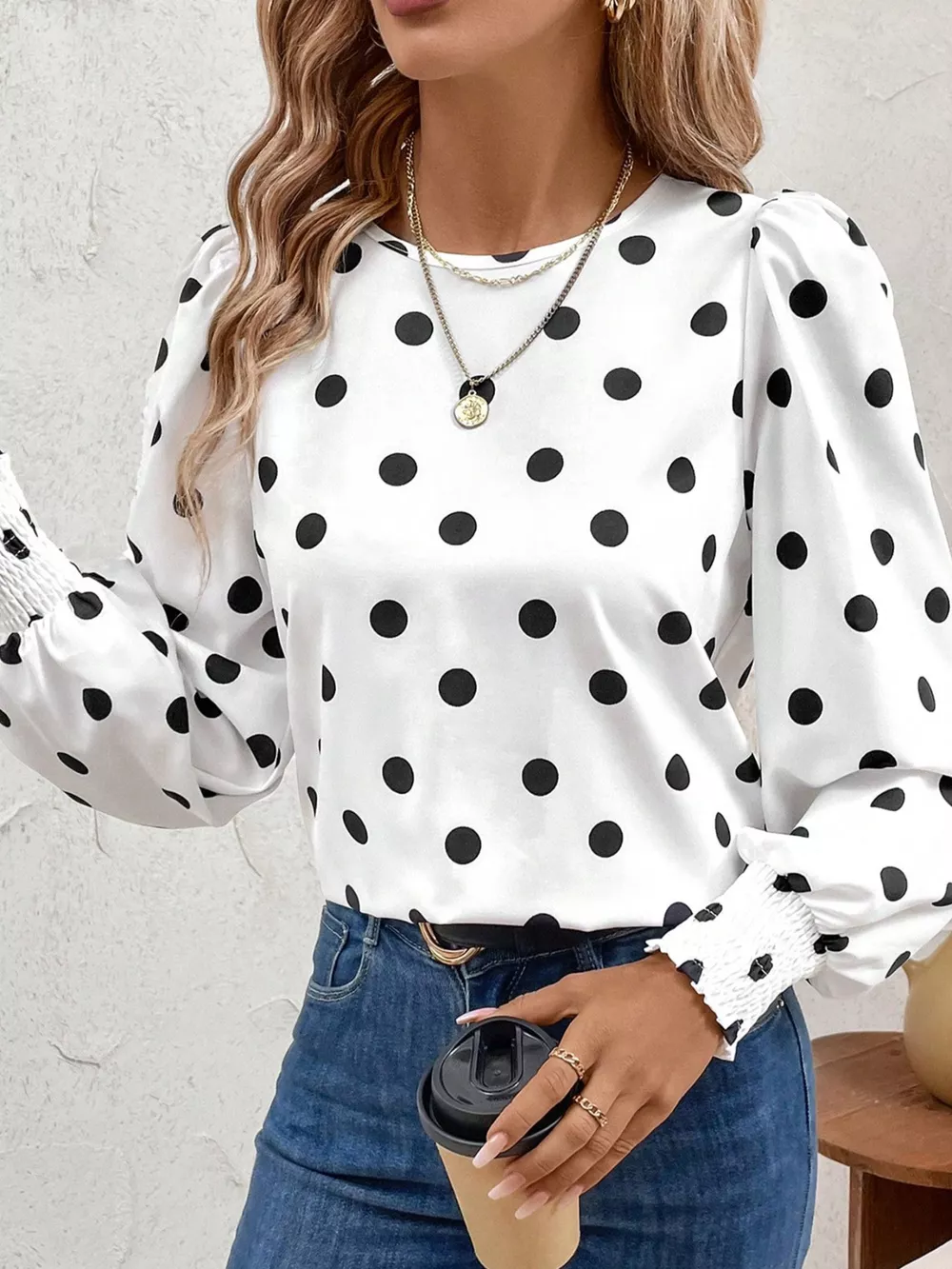 Polka Dot Long Sleeve Blouse, image 2