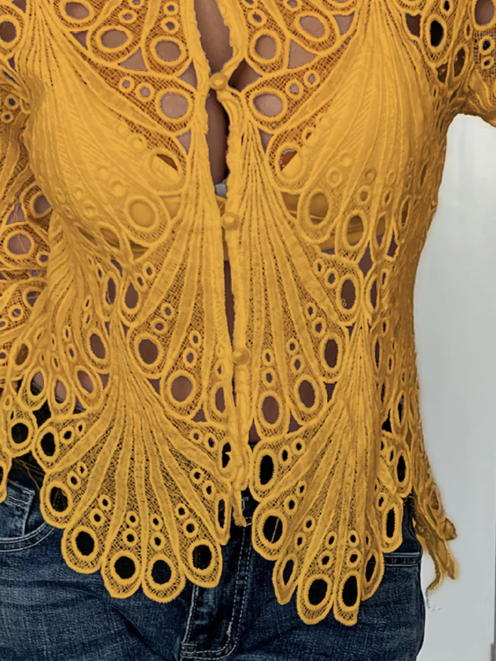 Lace Button Up Long Sleeve Shirt, image 10