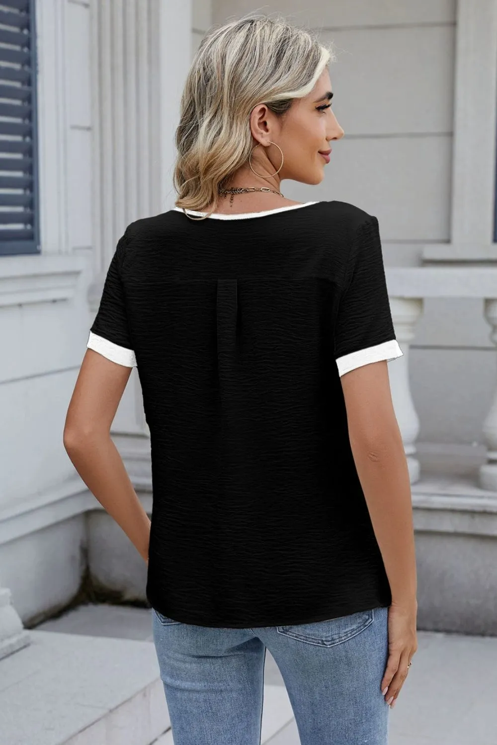 Cutout Round Neck Short Sleeve Top, image 9