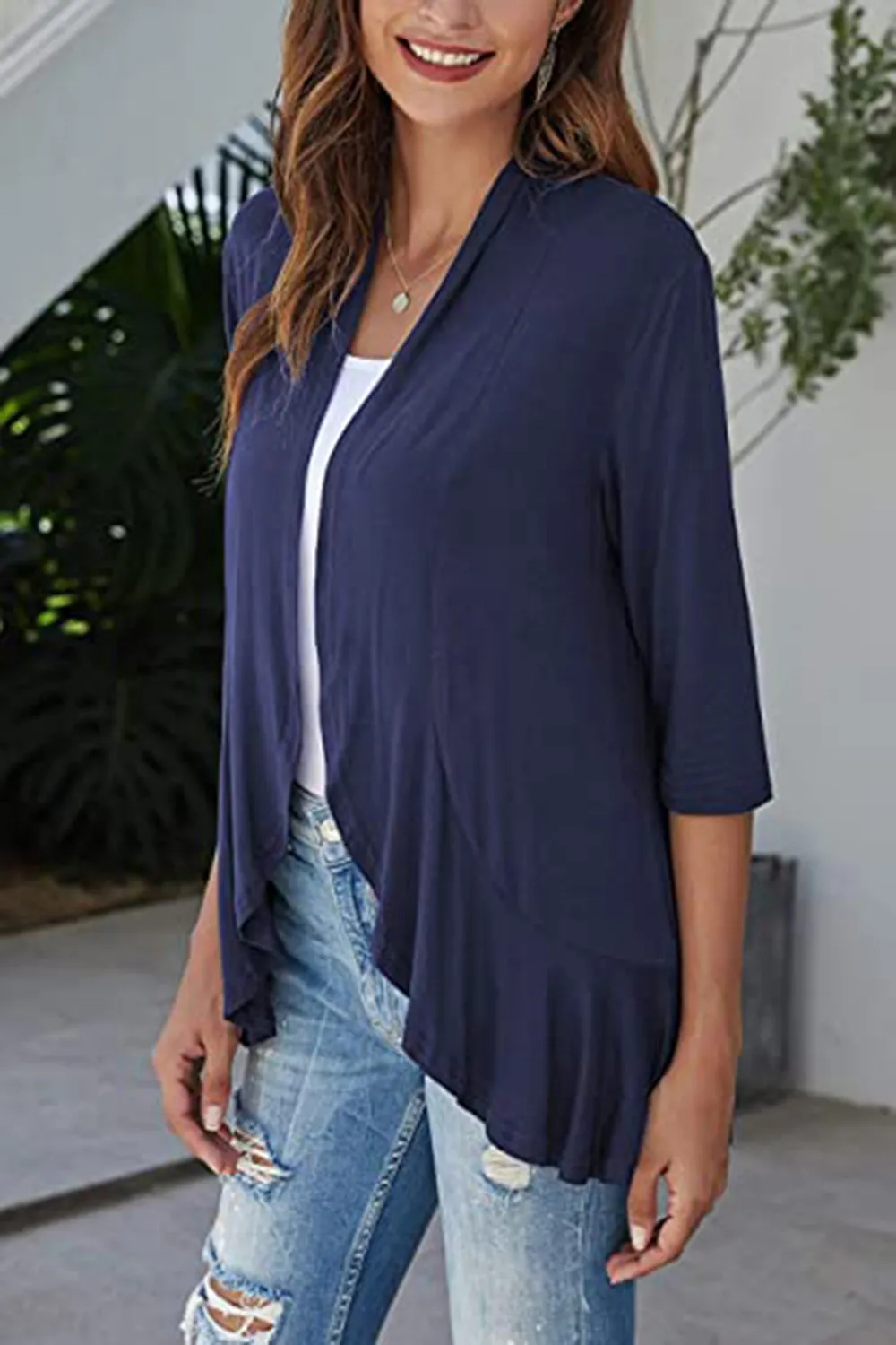 Open Front Three-Quarter Sleeve Cardigan, image 2