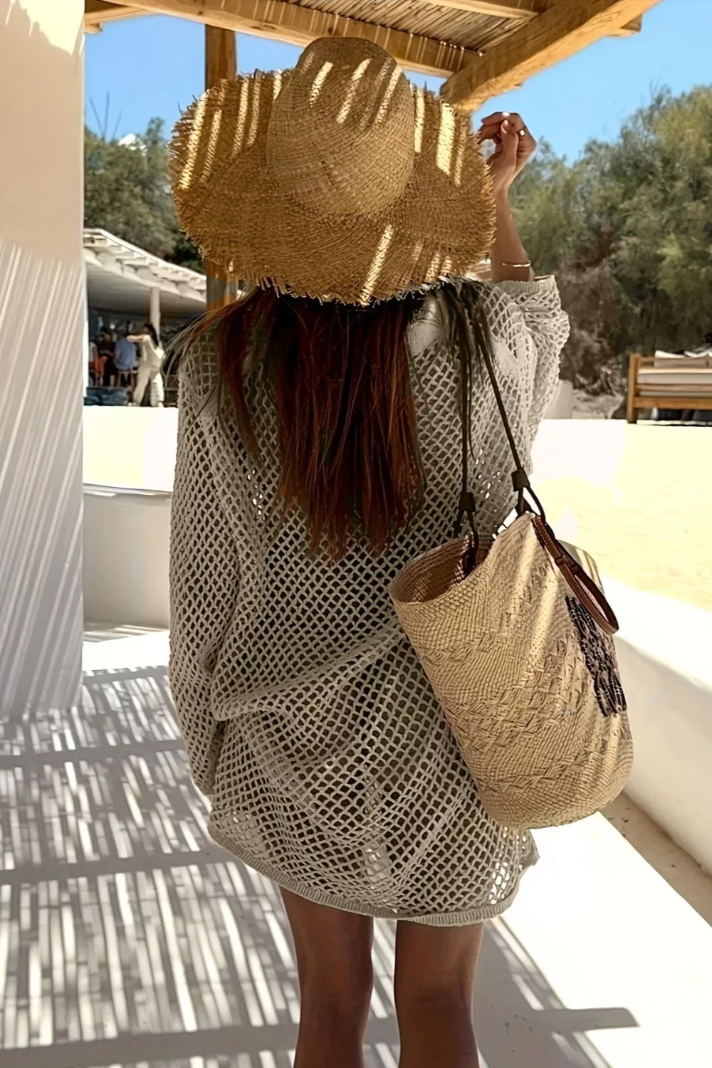Collared Neck Openwork Crochet Knit Cover Up, image 2