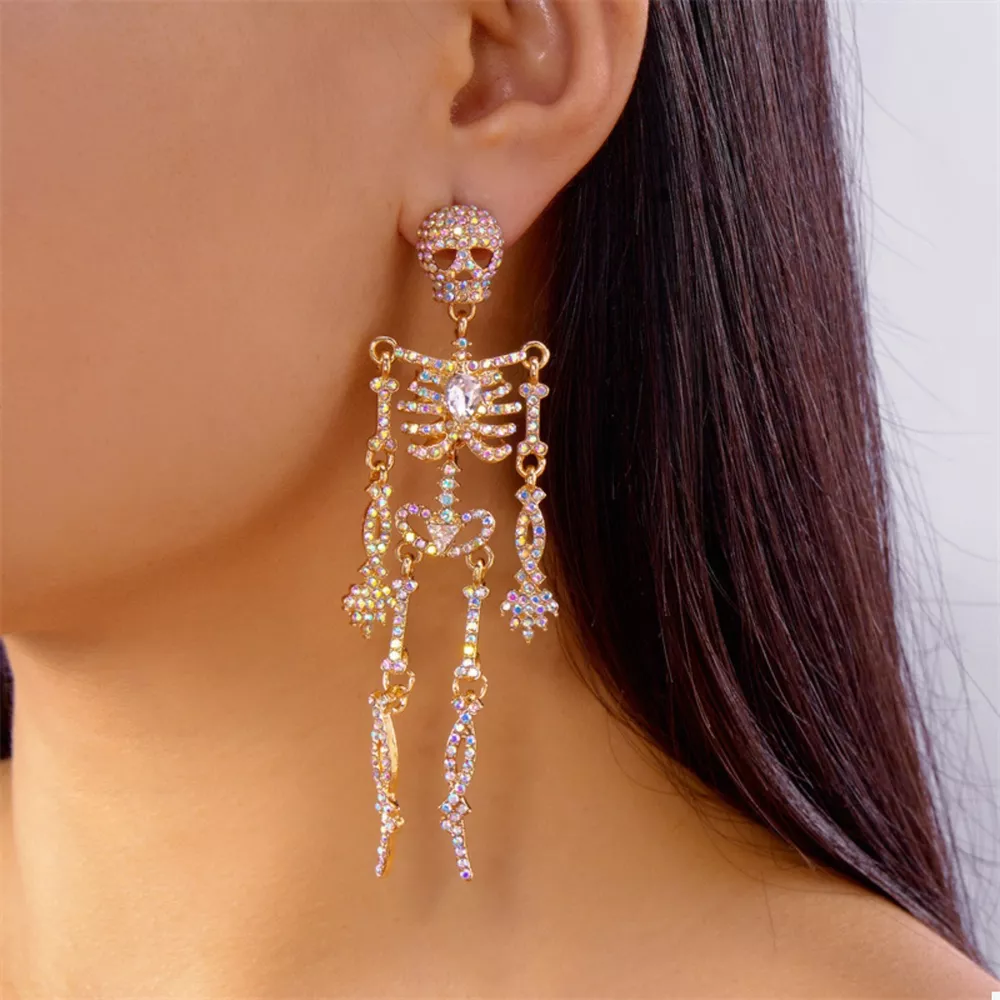 Halloween Skeleton Skull Zircon Drop Earrings, image 2