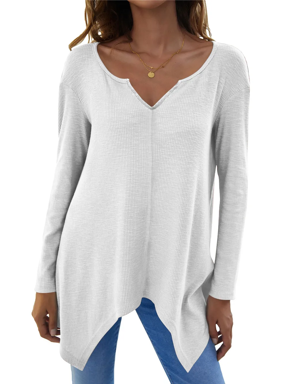 Full Size V-Neck Long Sleeve T-Shirt, image 2