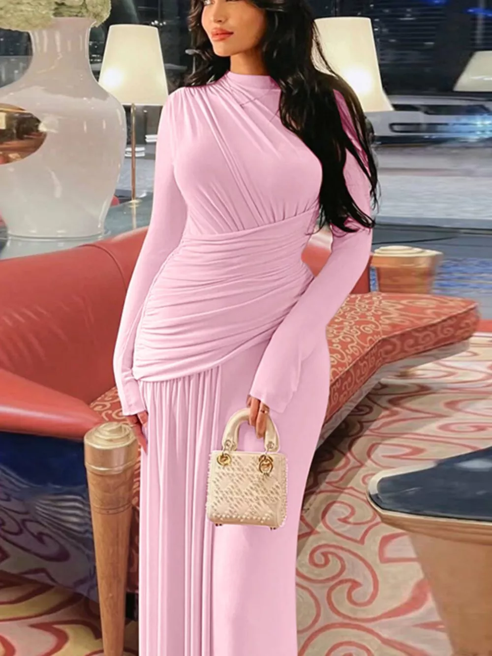 Ruched Long Sleeve Mermaid Maxi Dress, image 3