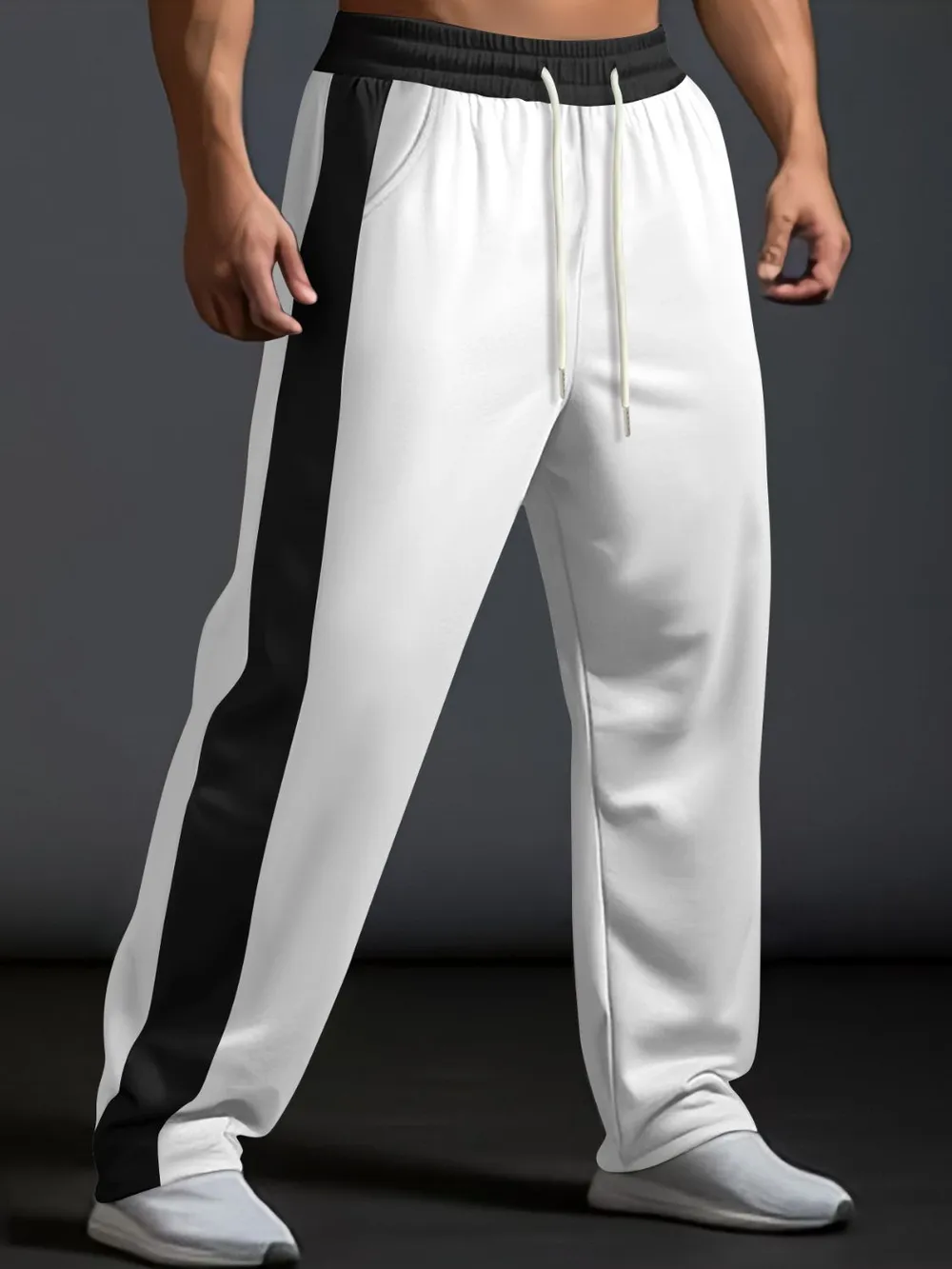 Men's Full Size Drawstring Contrast Wide Leg Pants Plus Size, image 5