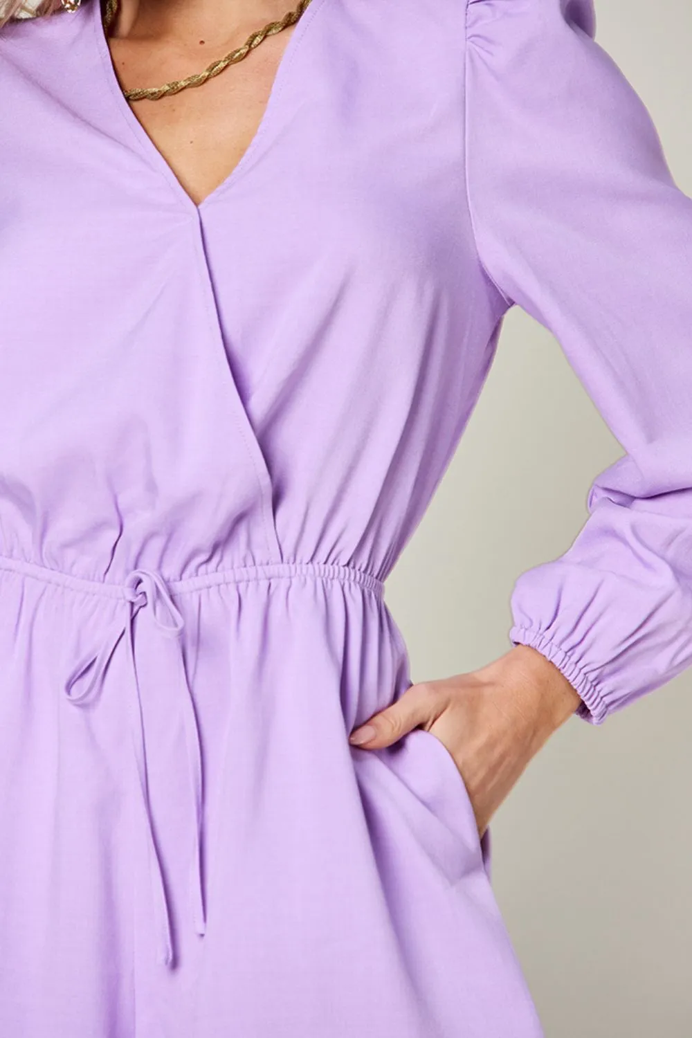 Full Size Drawstring Long Sleeve Romper, image 2