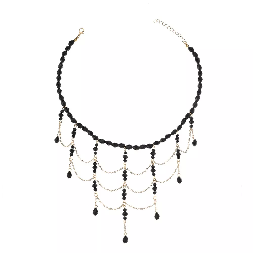 Beaded Choker Necklace with Draping Chains, image 8