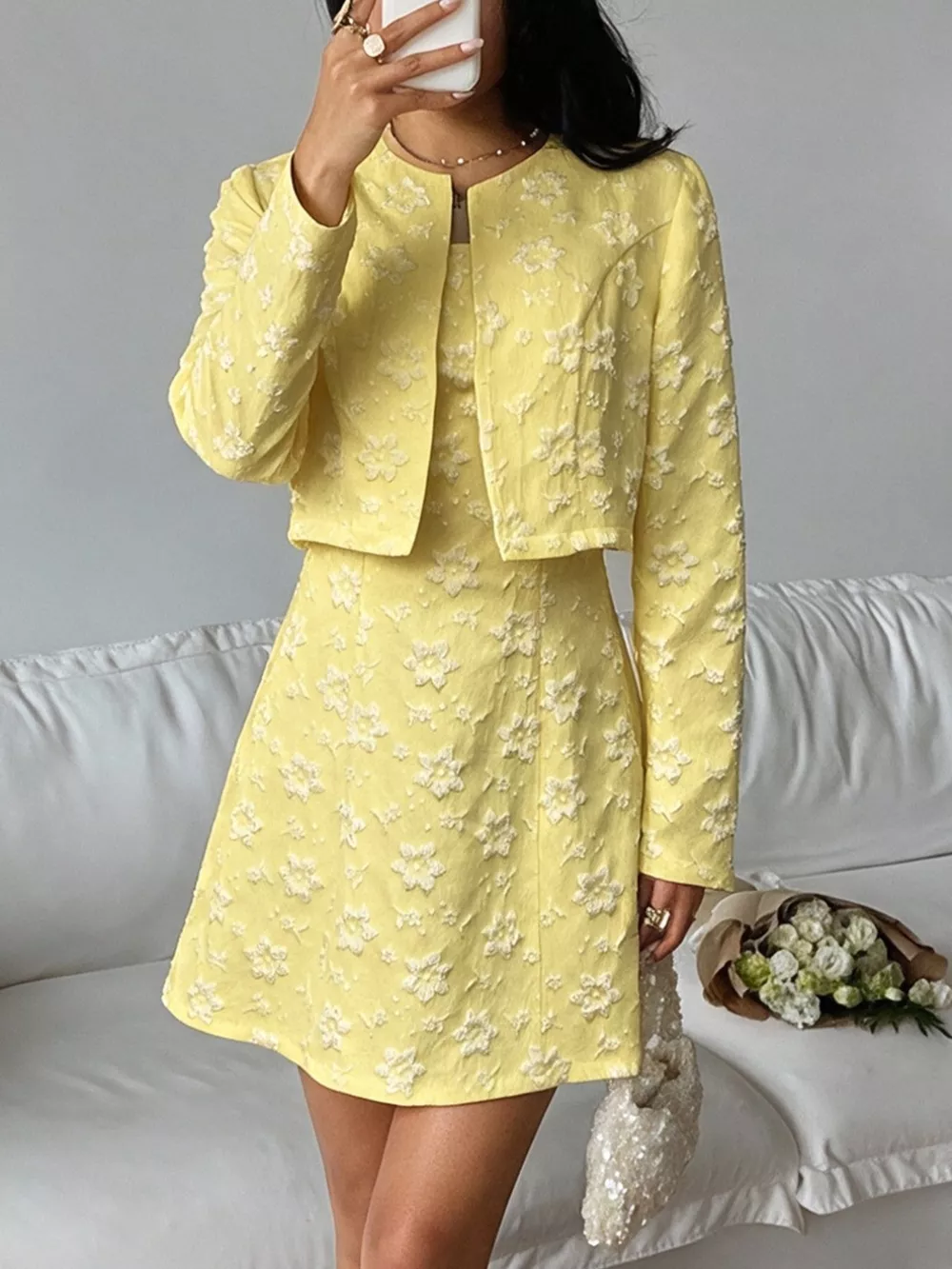 Textured Cropped Dress and Cardigan Two-Piece Set, image 4