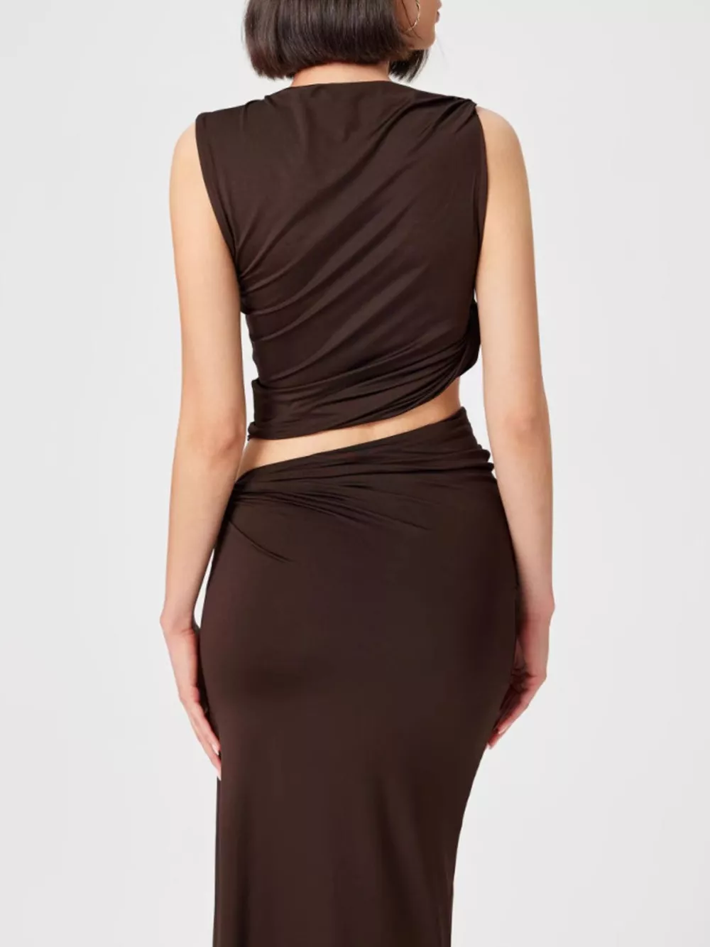 Asymmetrical Ruched Knit Top and Skirt Set, image 5