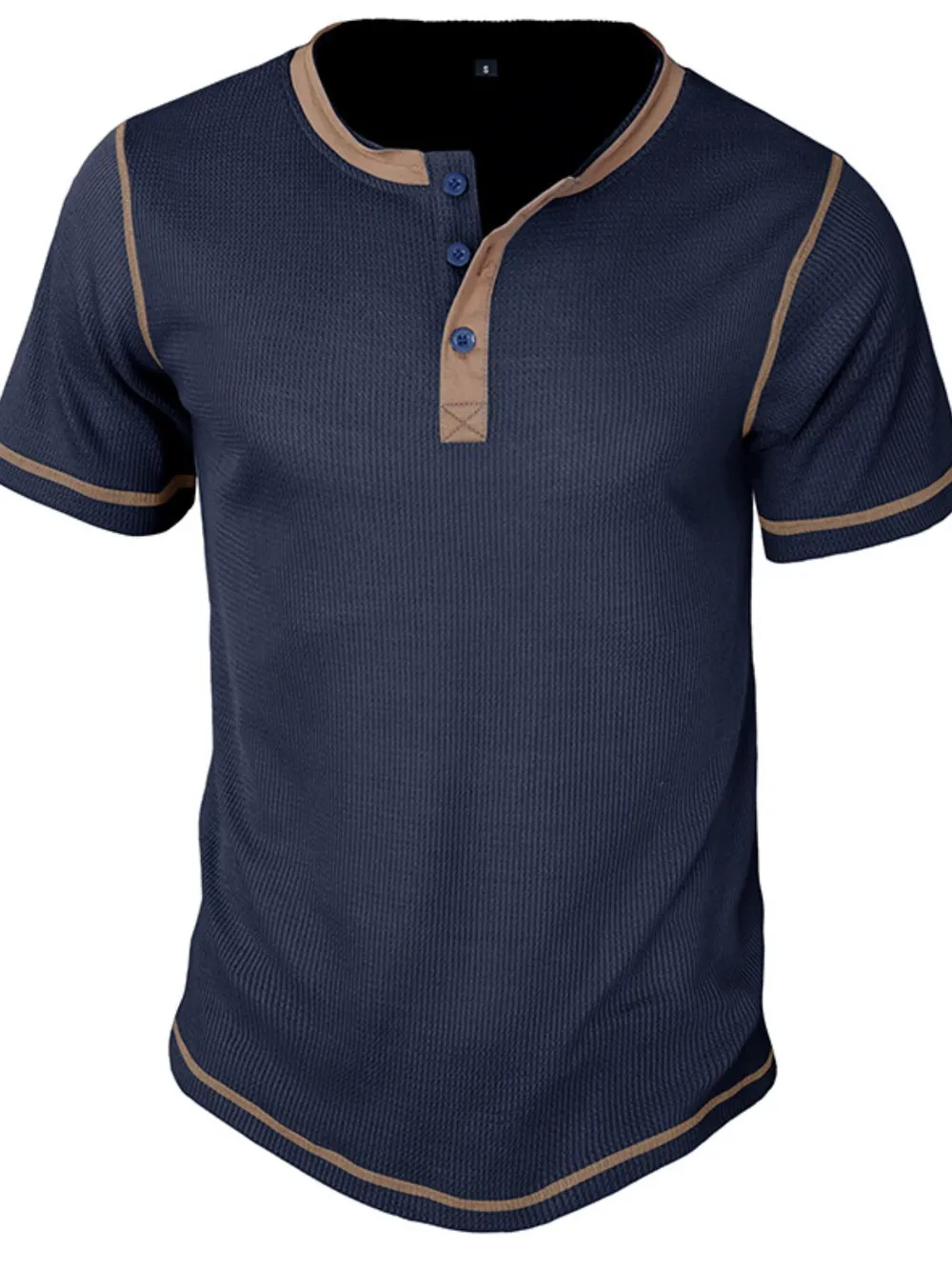 Men's Full Size Contrast Stitch Henley Polo Shirt Plus Size, image 13