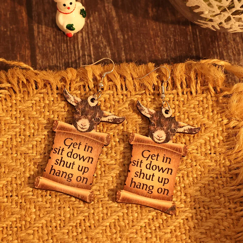 Donkey Letter Wooden Dangle Earrings, image 4