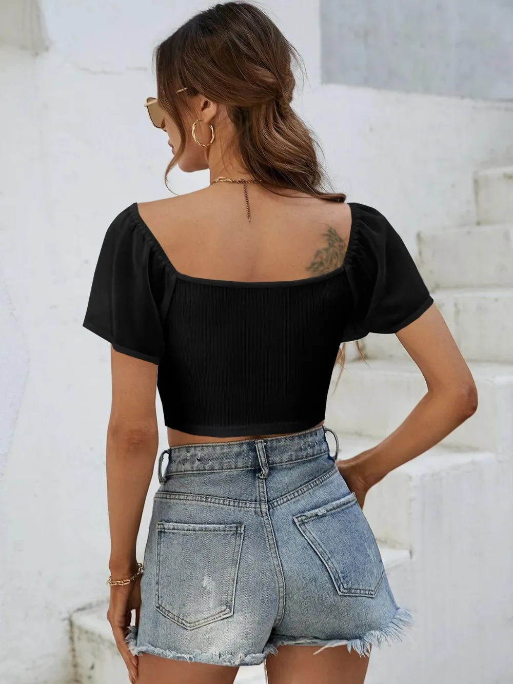 Drawstring Short Sleeve Crop Top, image 22