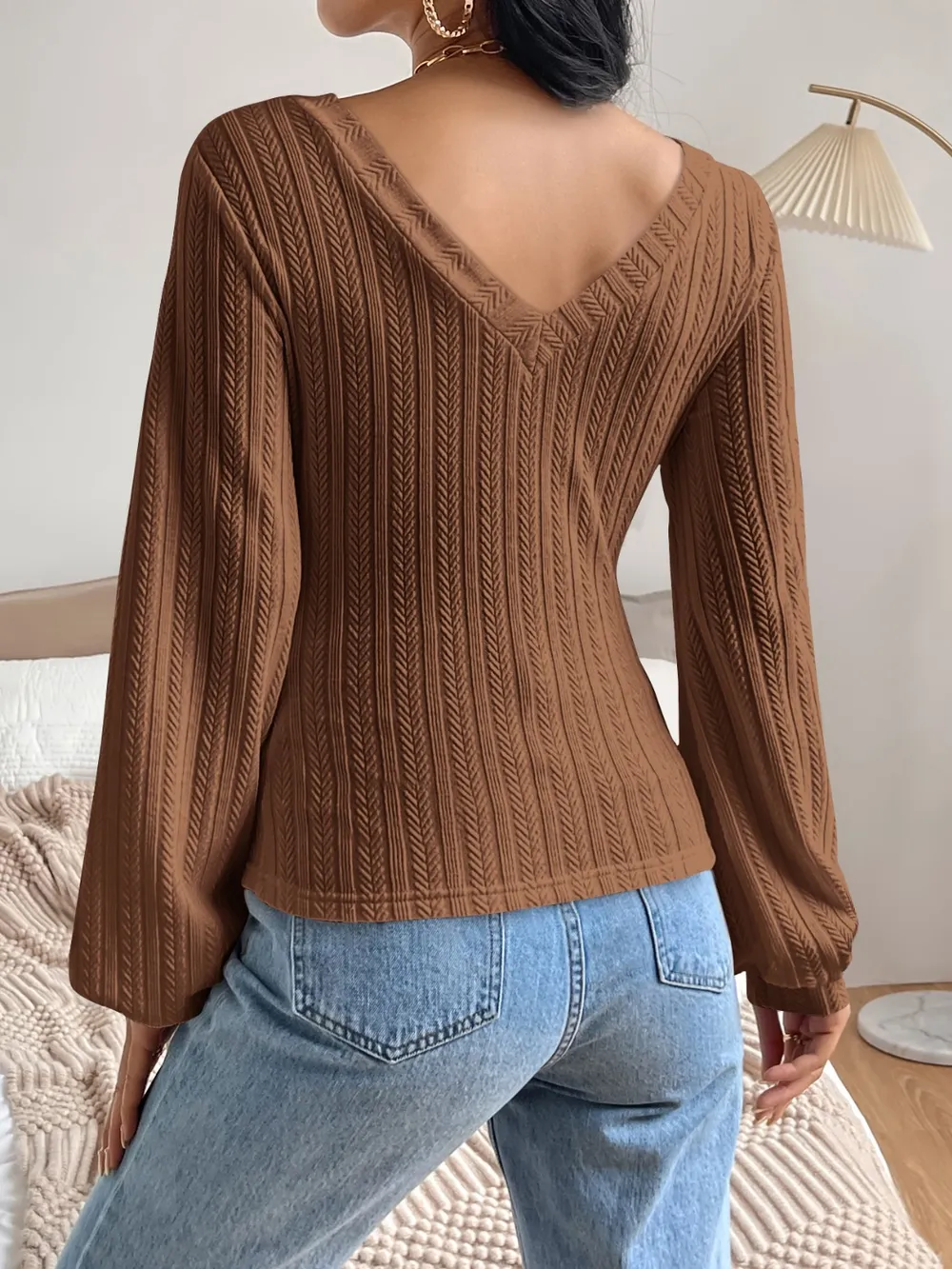 V-Neck Long Sleeve T-Shirt, image 2