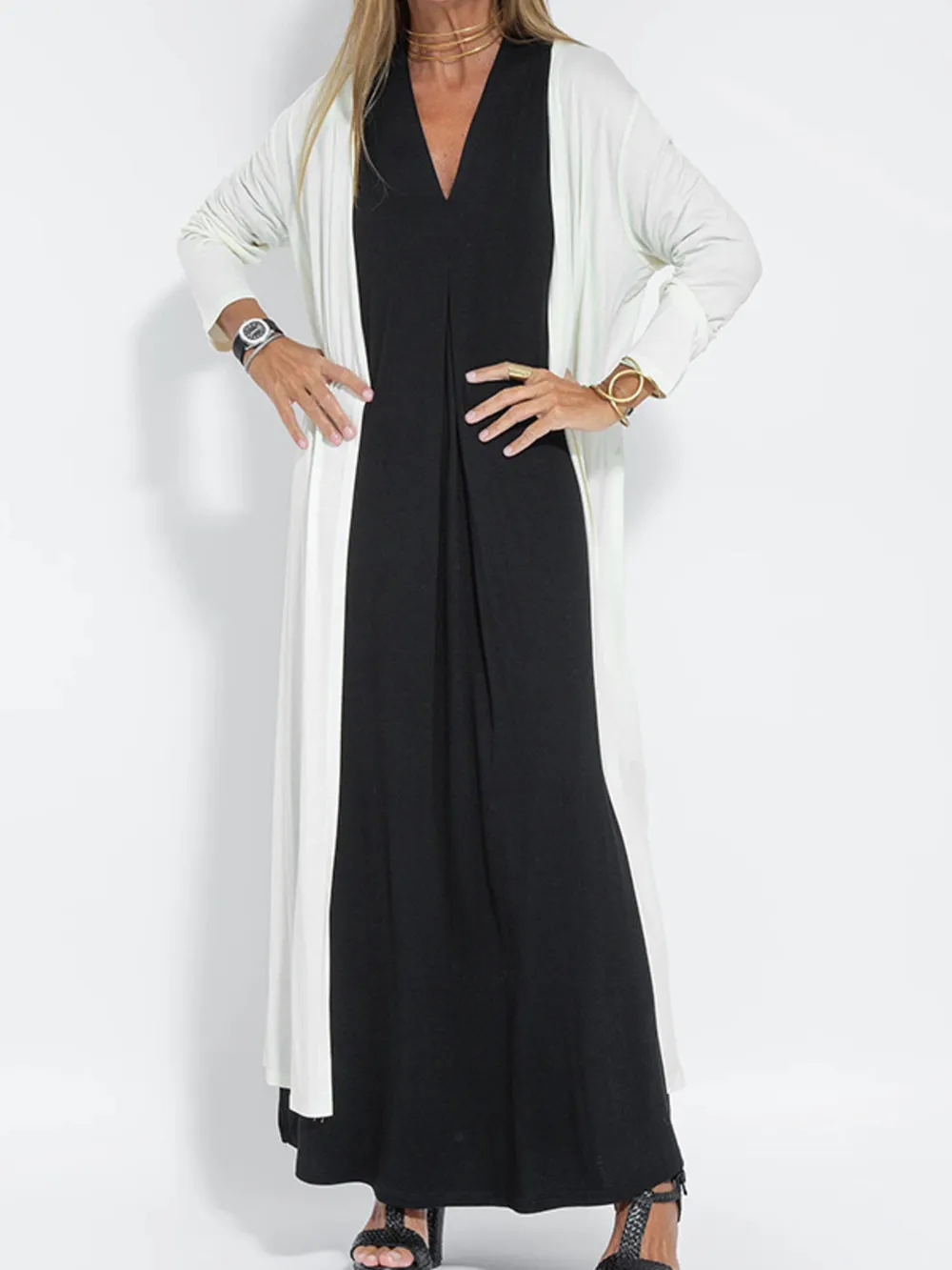 Full Size Open Front Side Slit Longline Cardigan Plus Size, image 2