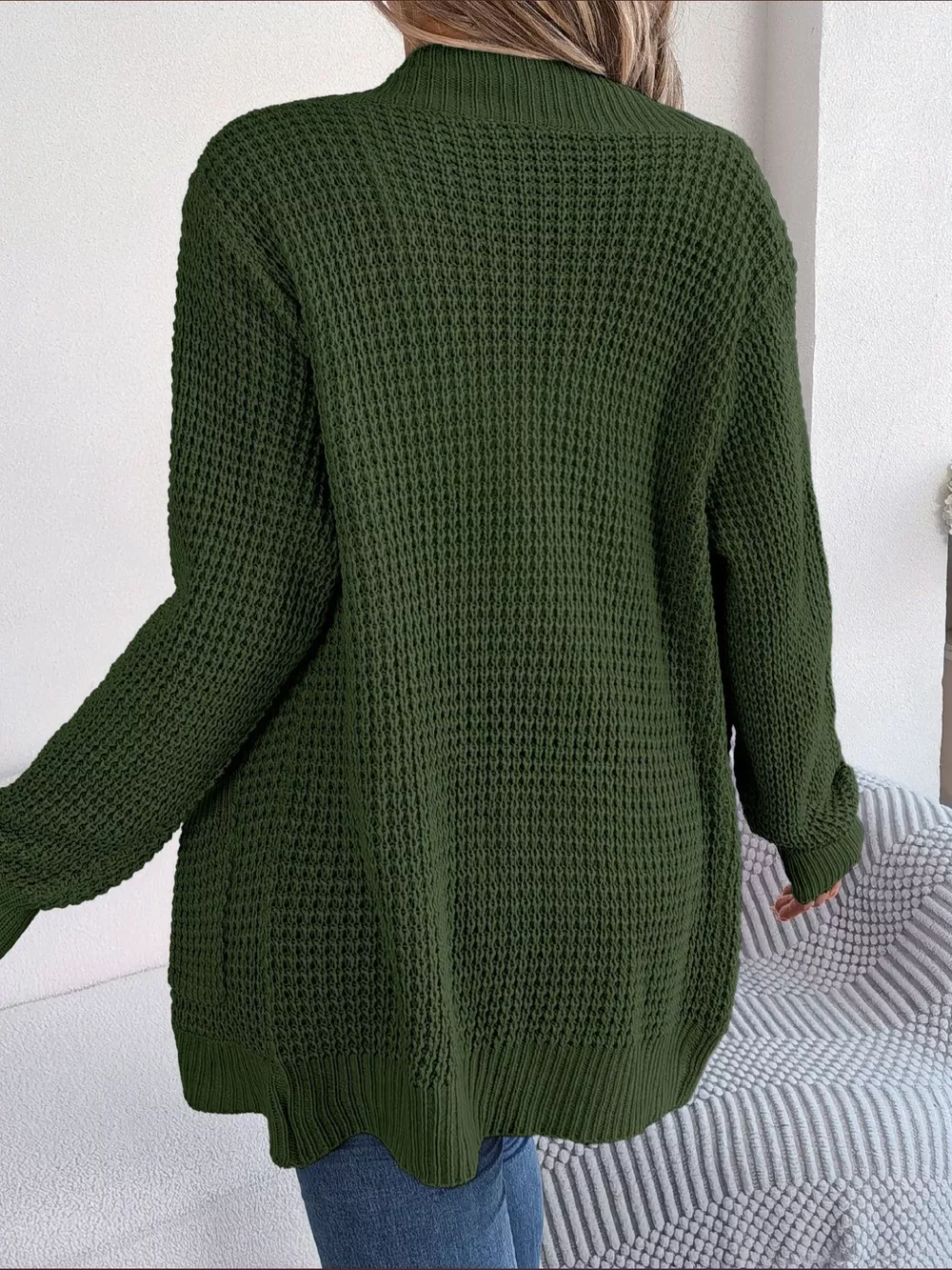 Chunky Knit Open Front Cardigan with Pockets, image 2