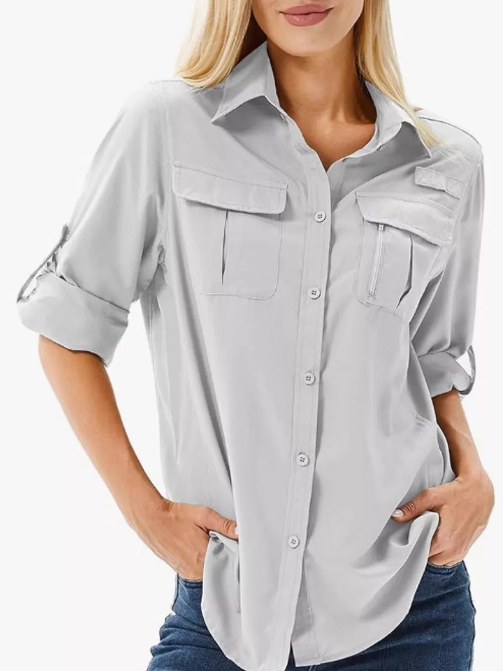 Full Size Button-Down Roll-Up Sleeve Shirt Plus Size, image 6