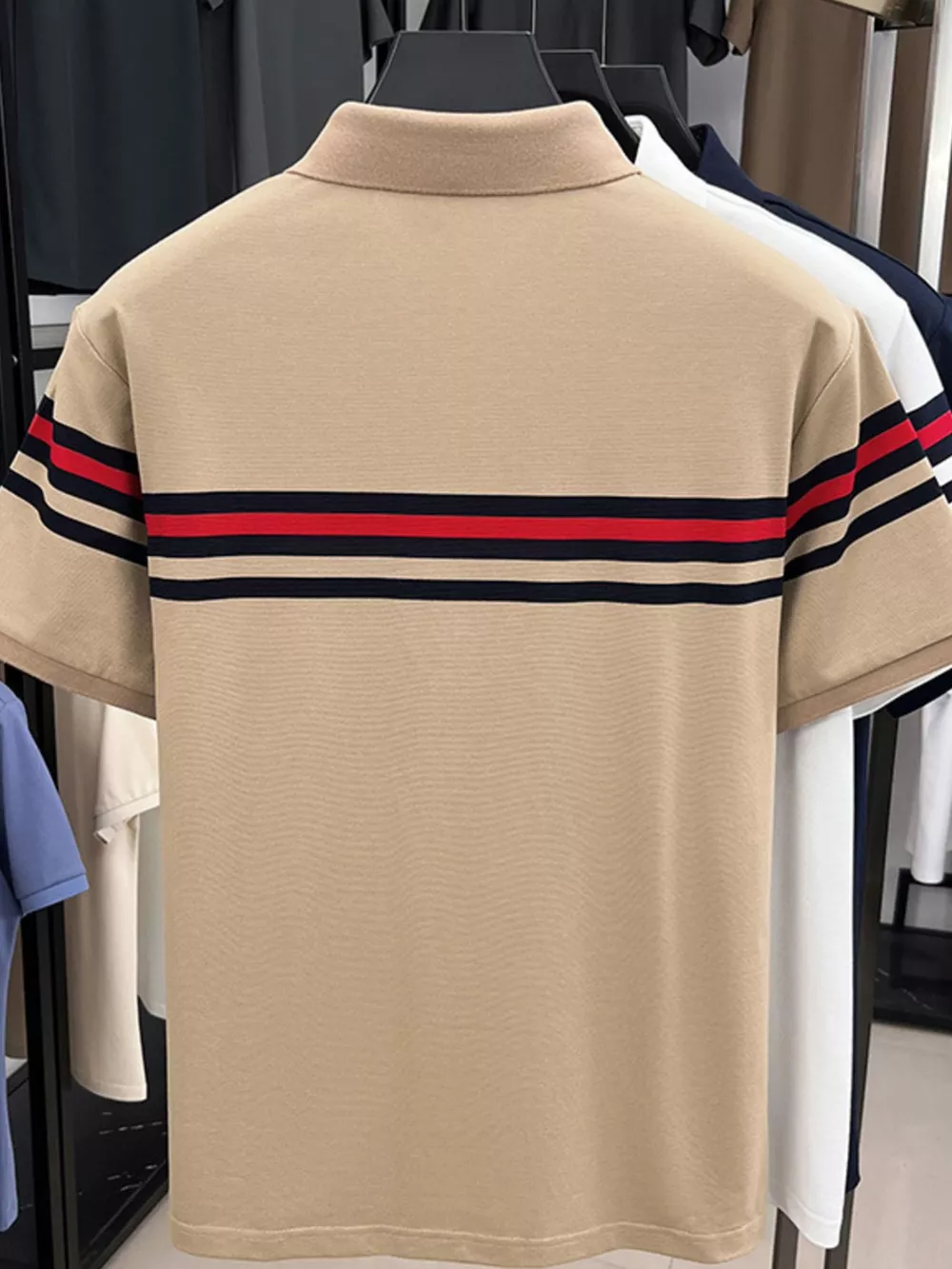 Men's Plus Size Striped Short Sleeve Polo, image 2
