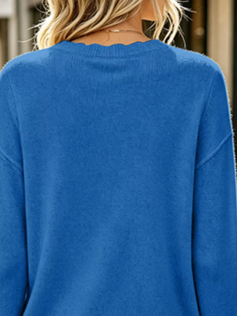 Full Size Scalloped Trim Crew Neck Sweater Plus Size, image 7