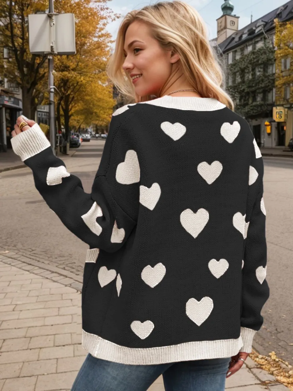 Heart Button Up Dropped Shoulder Long Sleeve Cardigan, image 13