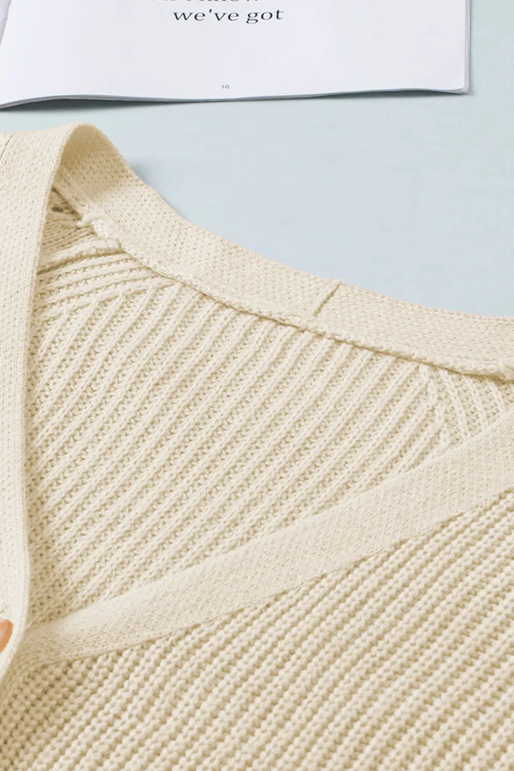 Openwork V-Neck Button Up Cardigan, image 16
