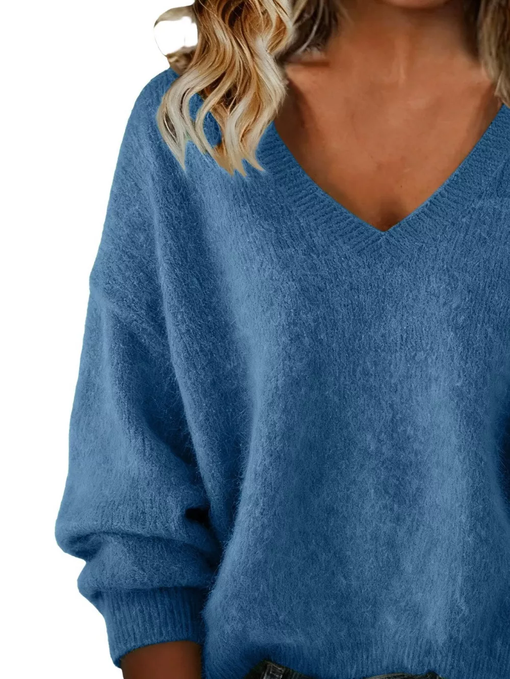 Full Size V-Neck Dropped Shoulder Sweater Plus Size, image 18