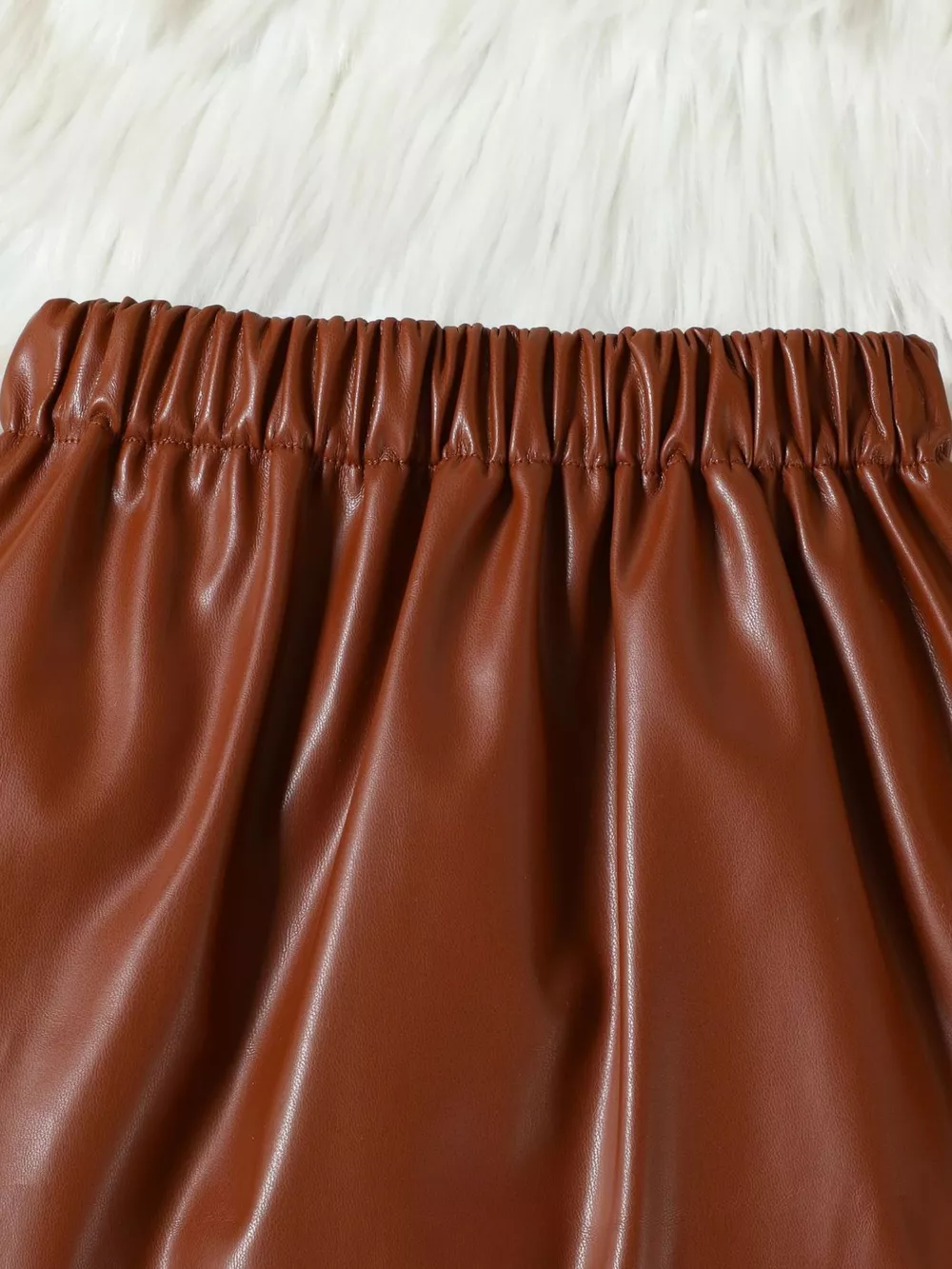Children's Ruffled Trim Ribbed Top & Faux Leather Skirt Set, image 13