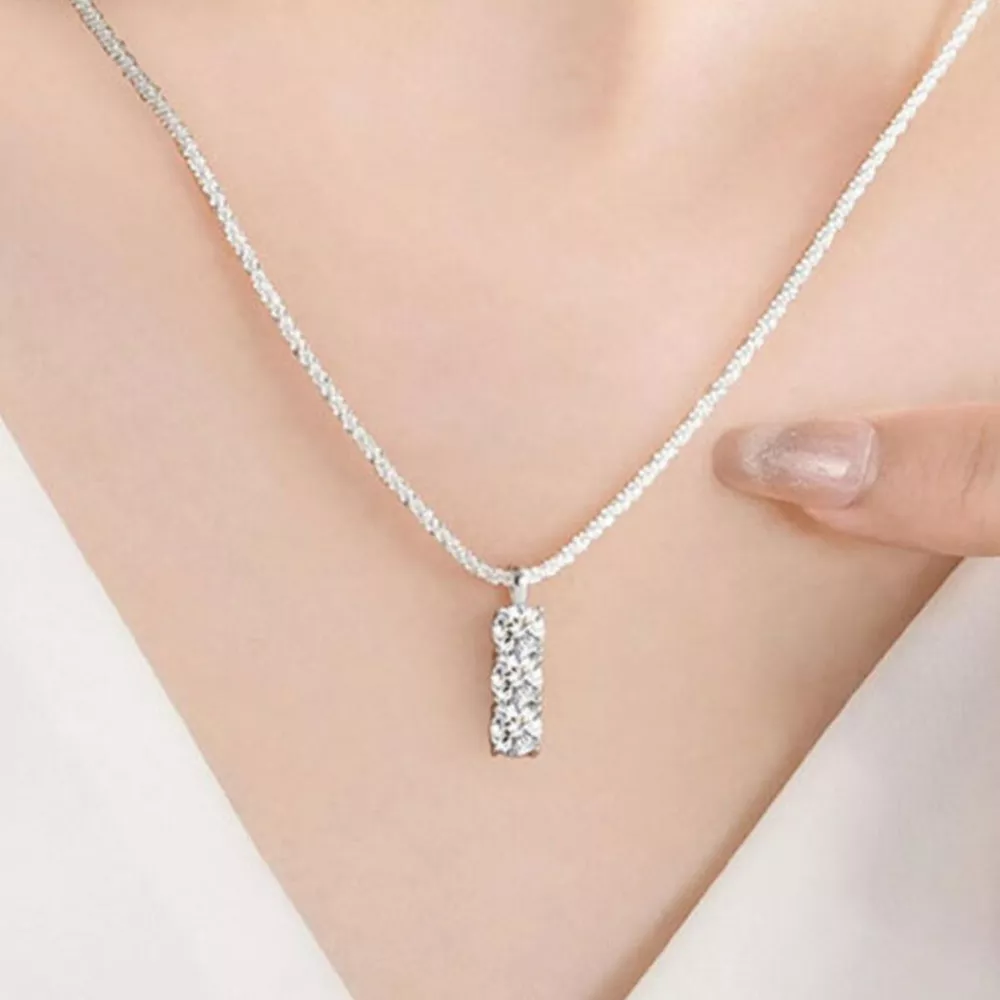 Moissanite 925 Sterling Silver Bar Necklace, image 3