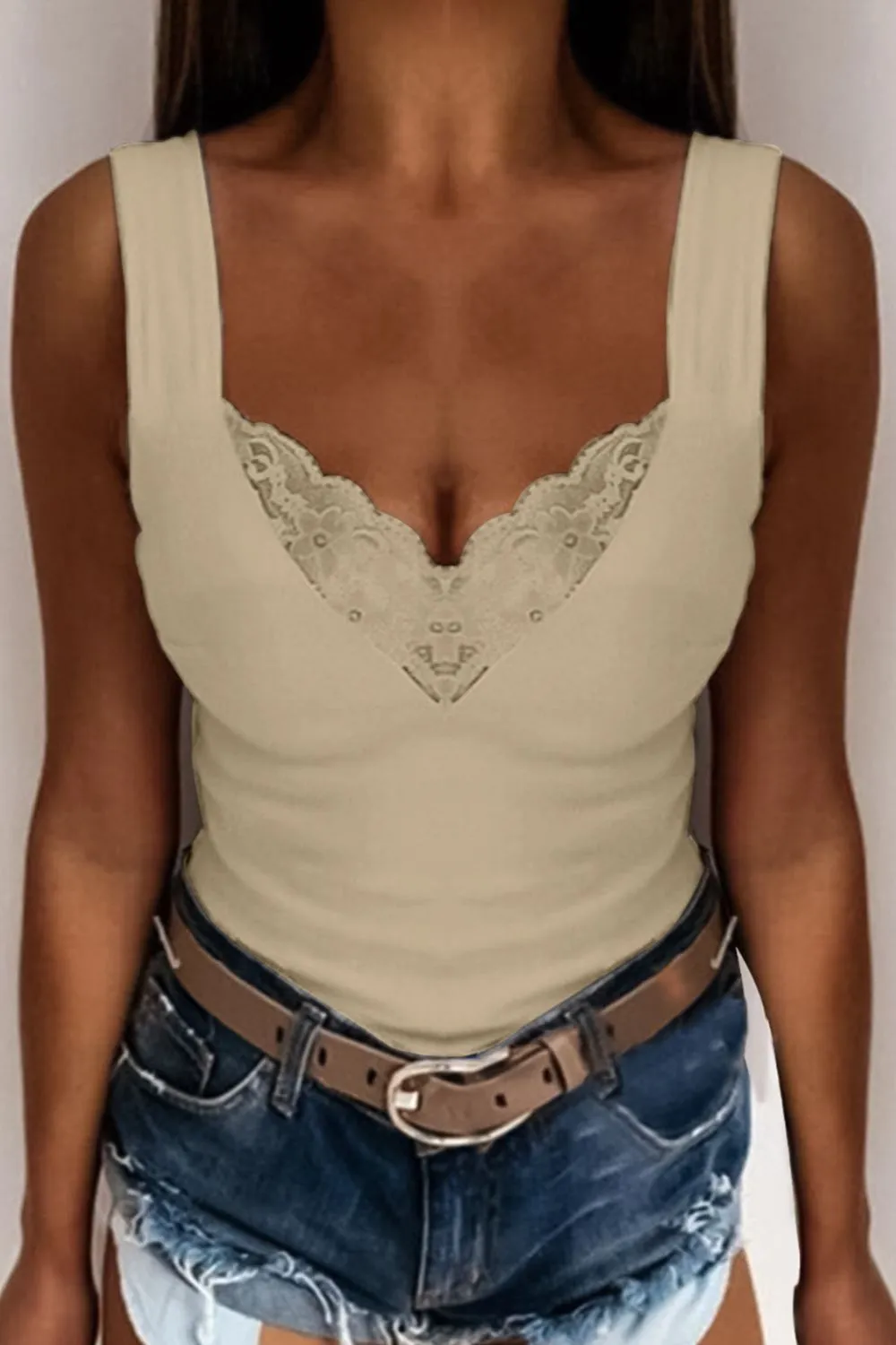 Full Size Lace Detail V-Neck Tank Plus Size, image 2