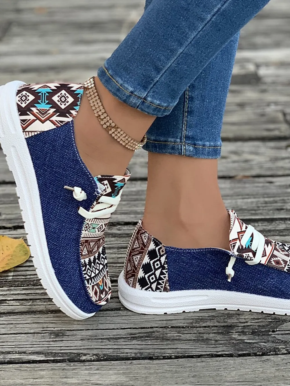 Geometric Lace-Up Round Toe Slip-Ons, image 4