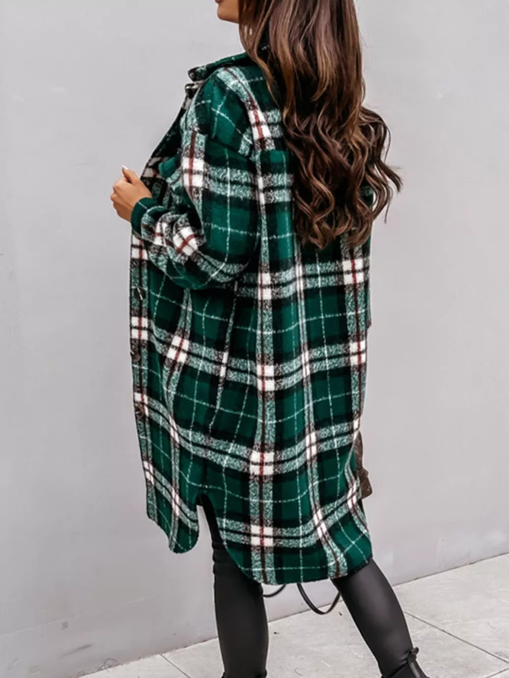 Longline Plaid Button Up Coat, image 13