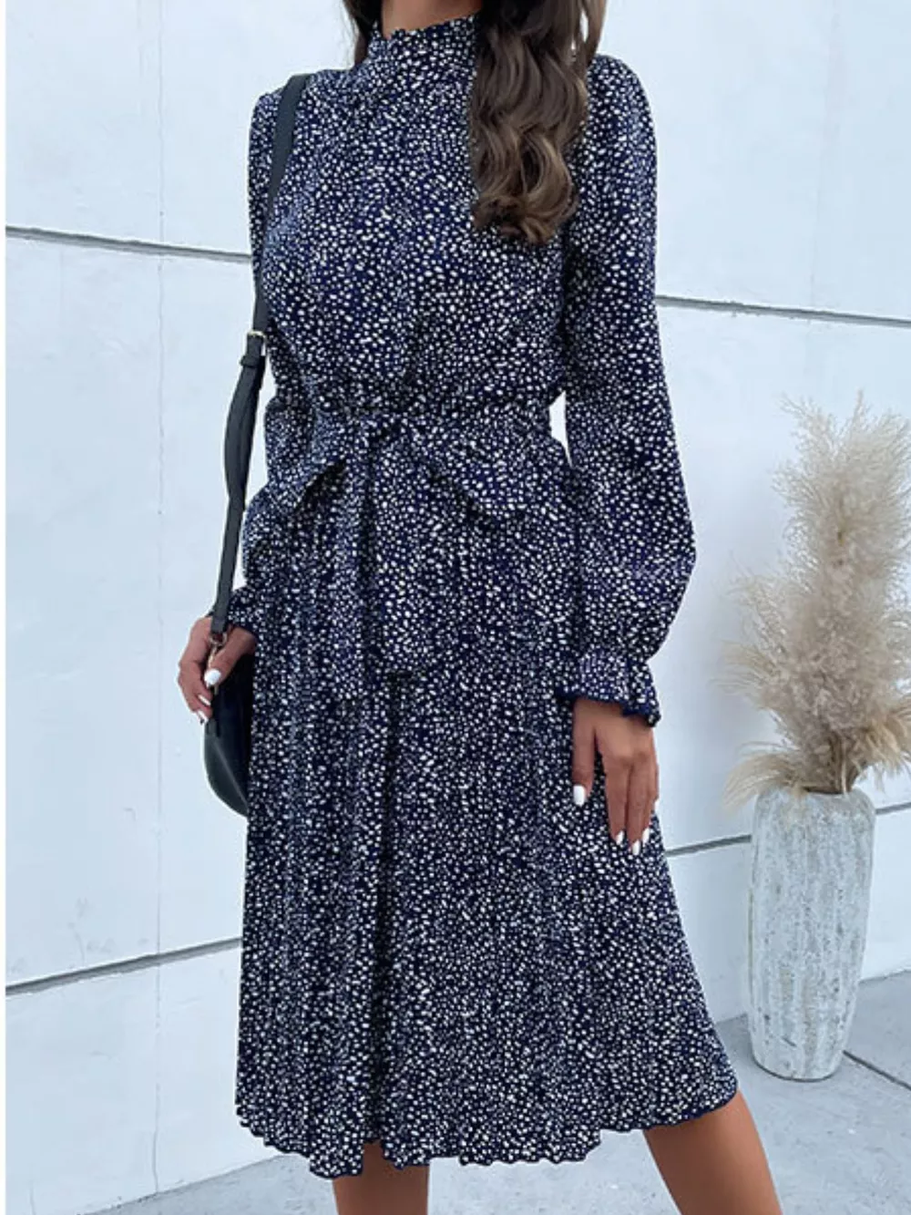 Animal Print Mock Neck Flounce Sleeve Dress, image 13